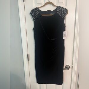 NWT ALEX EVENINGS Black velvet cocktail/evening dress Sz 12